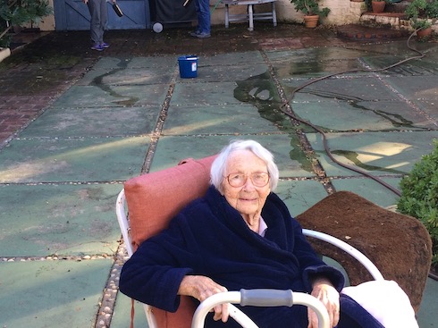 2. Early 2019, sitting on the patio in the chair that her grandfather TA Hoover invented and crafted sometime between 1925 and 1935